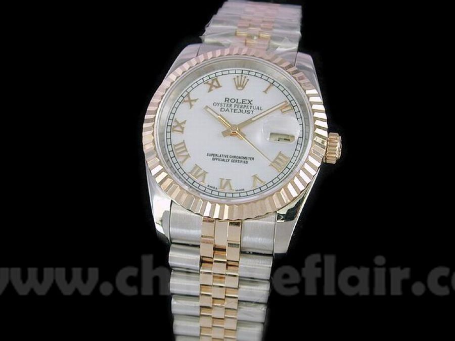 Clone Rolex Datejust 2-Tone White Roman High Quality Copy Watch